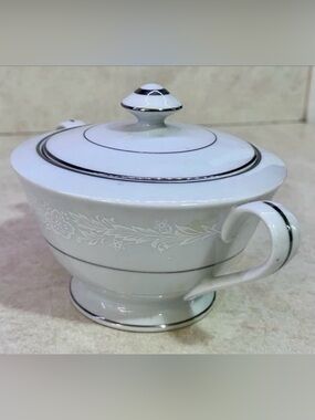 Vintage Fine China Sugar Bowl with Silver Trim
